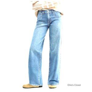 Stretchy Straight Leg Jeans Mid Rise Wide Leg Baggy Fit